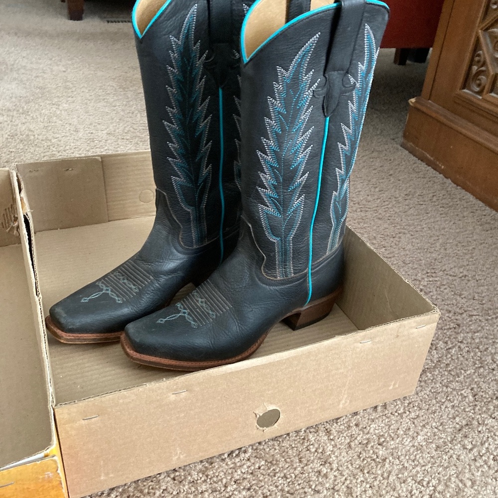 Macie Bean Black Boots with Blue Accents